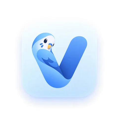 Vicondra blue V and budgie logo